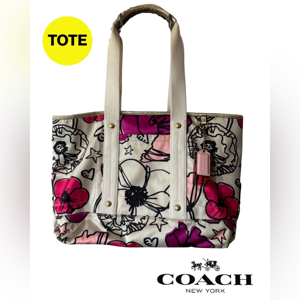 Coach Floral Tote Bag - Pink and Black